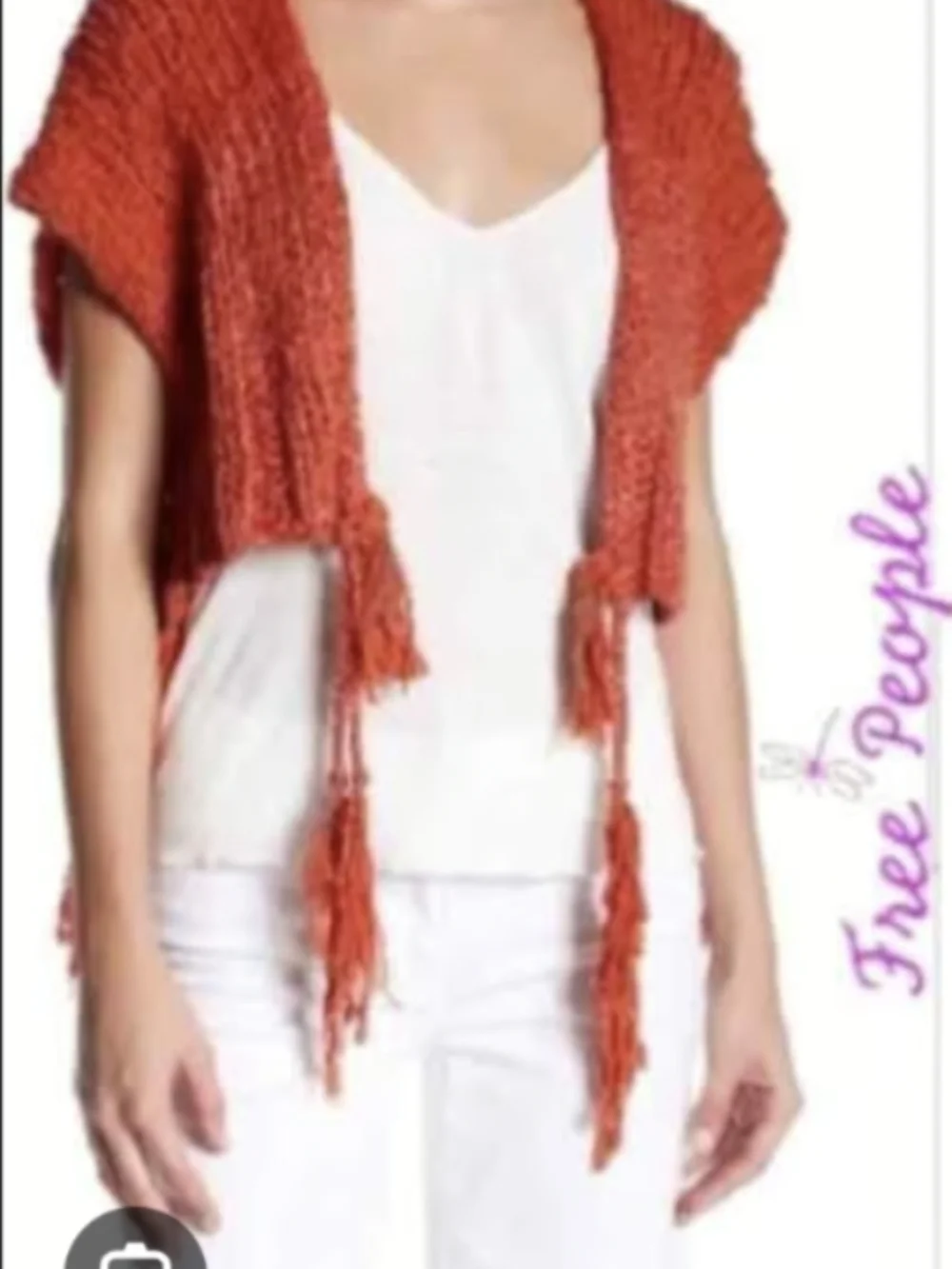 Free People Cropped Open Knit Fringe in Rust Orange - Picture 2 of 4